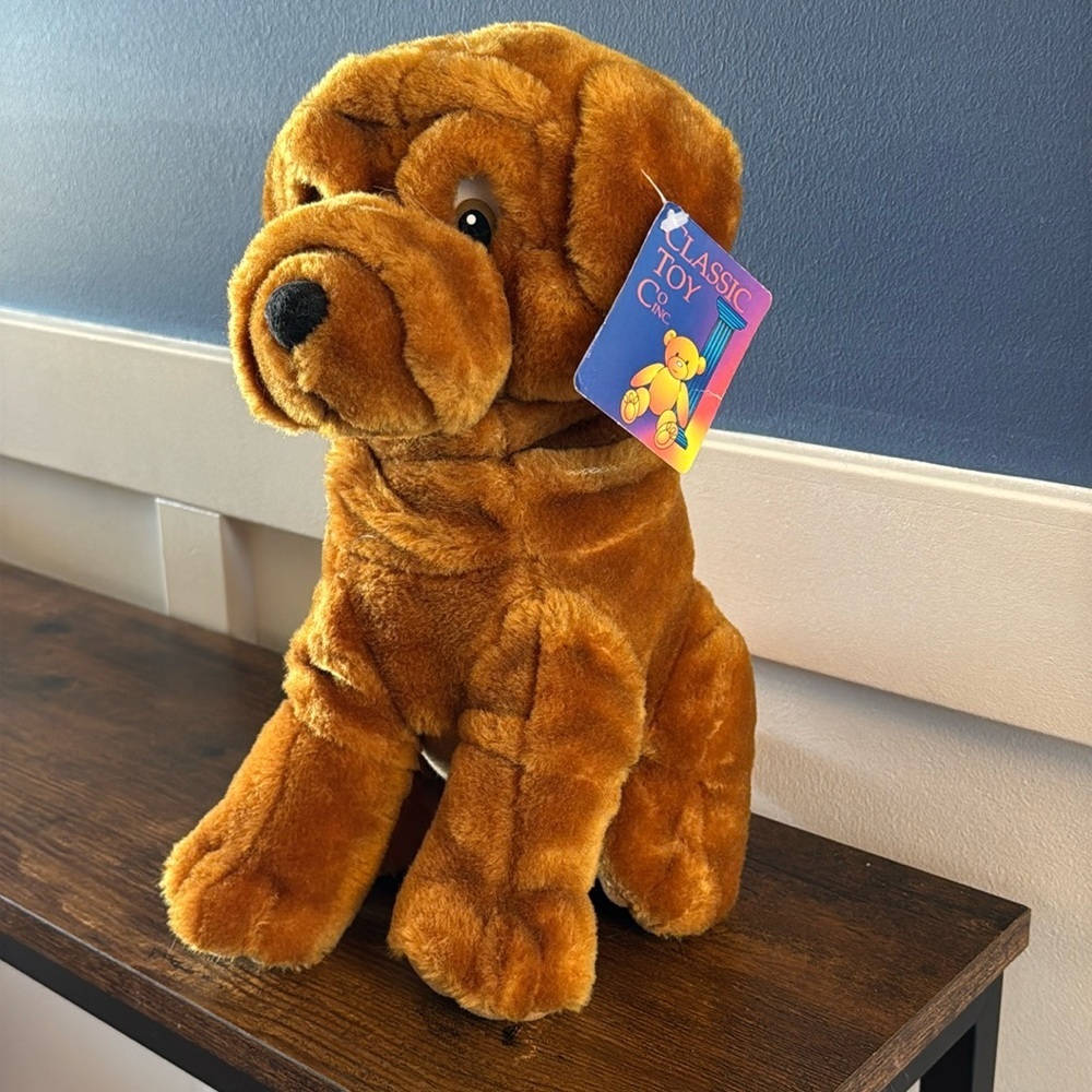 Classic Toy Co Company Shar Pei Puppy Dog Plush Stuffed Animal Wrinkles Brown